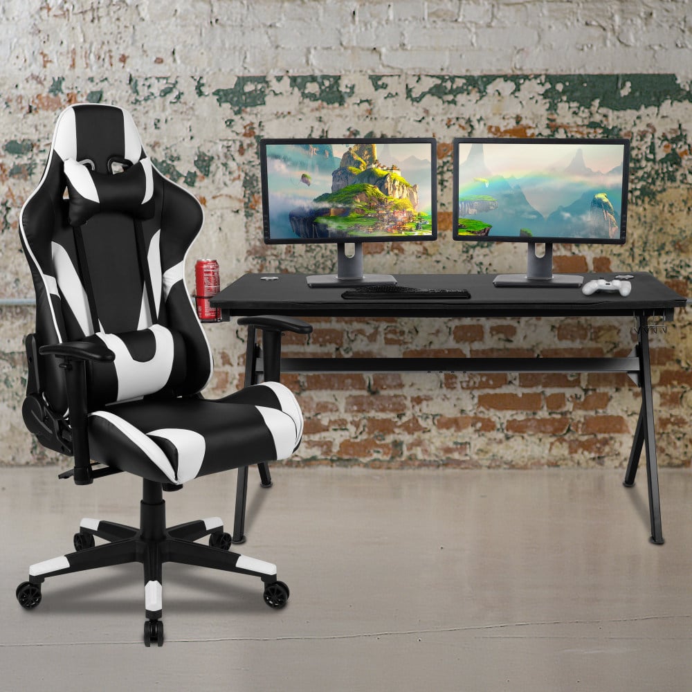 Flash Furniture Gaming Desk And Reclining Chair Set With Cup Holder, Headphone Hook & Removable Mouse Pad Top, Black MPN:BLNX20D1904LBK