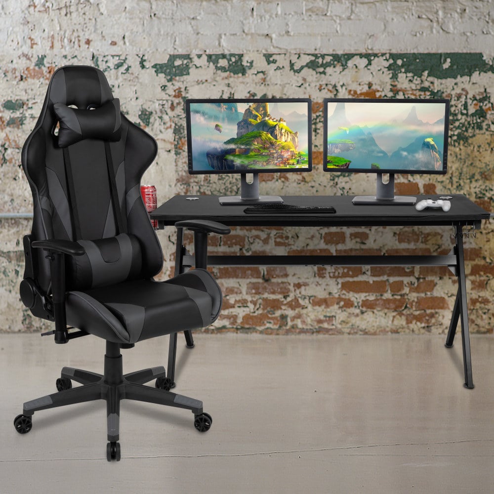 Flash Furniture Gaming Desk And Reclining Chair Set With Cup Holder, Headphone Hook & Removable Mouse Pad Top, Gray MPN:BLNX20D1904LGY