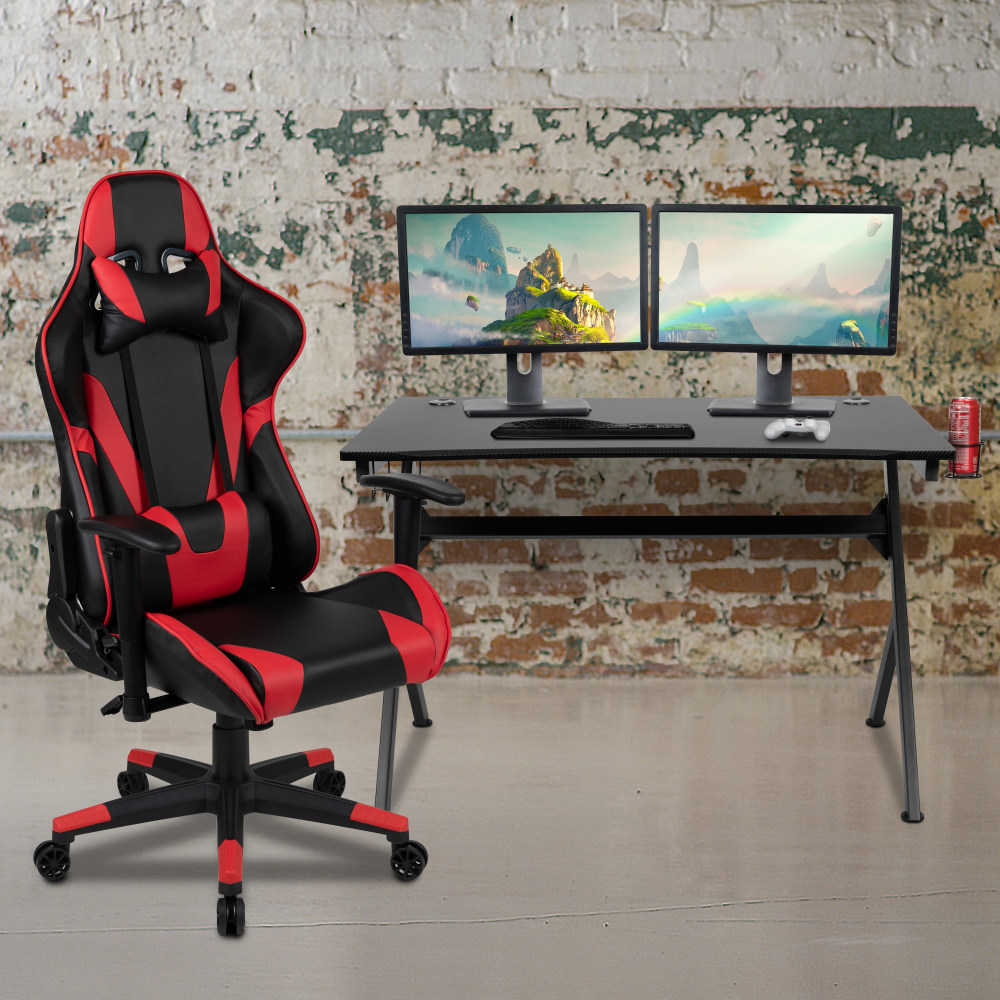 Flash Furniture Gaming Desk And Reclining Chair Set With Cup Holder, Headphone Hook & 2 Wire Management Holes, Red MPN:BLNX20D1904RD