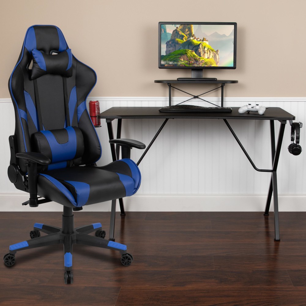 Flash Furniture Gaming Desk And Reclining Chair Set With Cup Holder, Headphone Hook & Monitor/Smartphone Stand, Blue MPN:BLNX20RSG1031BL