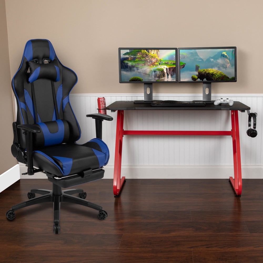 Flash Furniture Gaming Desk And Reclining Chair Set With Cup Holder And Headphone Hook, Blue, BLNX30RSG1030BL MPN:BLNX30RSG1030BL