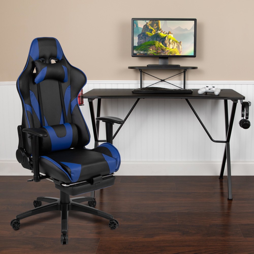 Flash Furniture Gaming Desk And Reclining Chair Set With Cup Holder, Headphone Hook And Monitor/Smartphone Stand, Blue MPN:BLNX30RSG1031BL