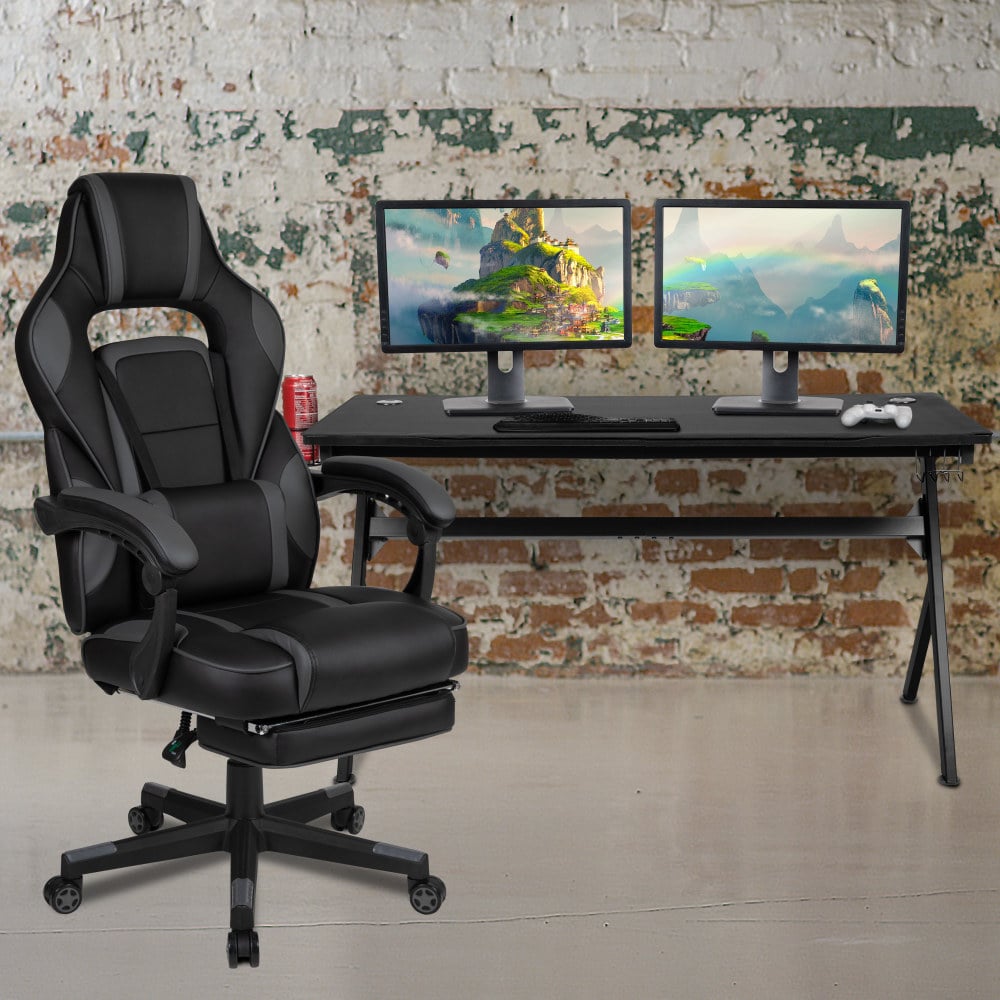 Flash Furniture Gaming Desk And Chair Set With Cup Holder, Headphone Hook, Removable Mousepad Top, Footrest & Reclining Back/Arms, Black MPN:BLNX40D1904LBK