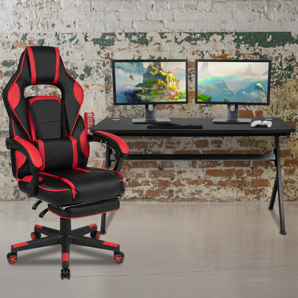 Flash Furniture Gaming Desk And Chair Set With Cup Holder, Headphone Hook, Removable Mousepad Top, Footrest & Reclining Back/Arms, Red MPN:BLNX40D1904LRD