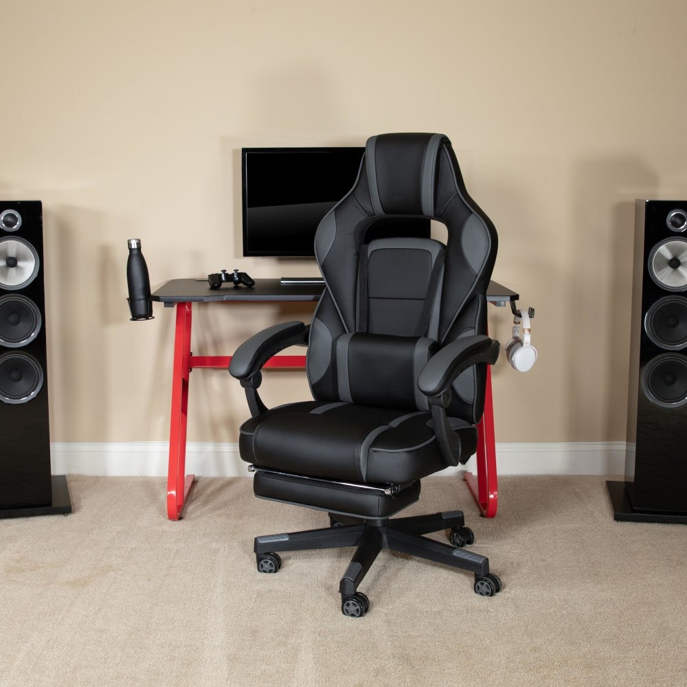 Flash Furniture Gaming Desk And Chair Set With Cup Holder, Headphone Hook, Footrest & Reclining Back/Arms, Black MPN:BLNX40RSG1030BK