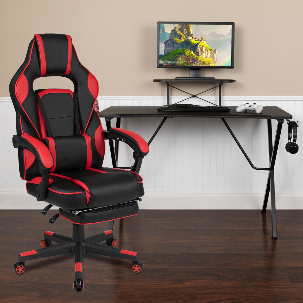 Flash Furniture Gaming Desk And Chair Set With Cup Holder, Headphone Hook, Monitor Stand, Footrest & Reclining Back/Arms, Red MPN:BLNX40RSG1031RD