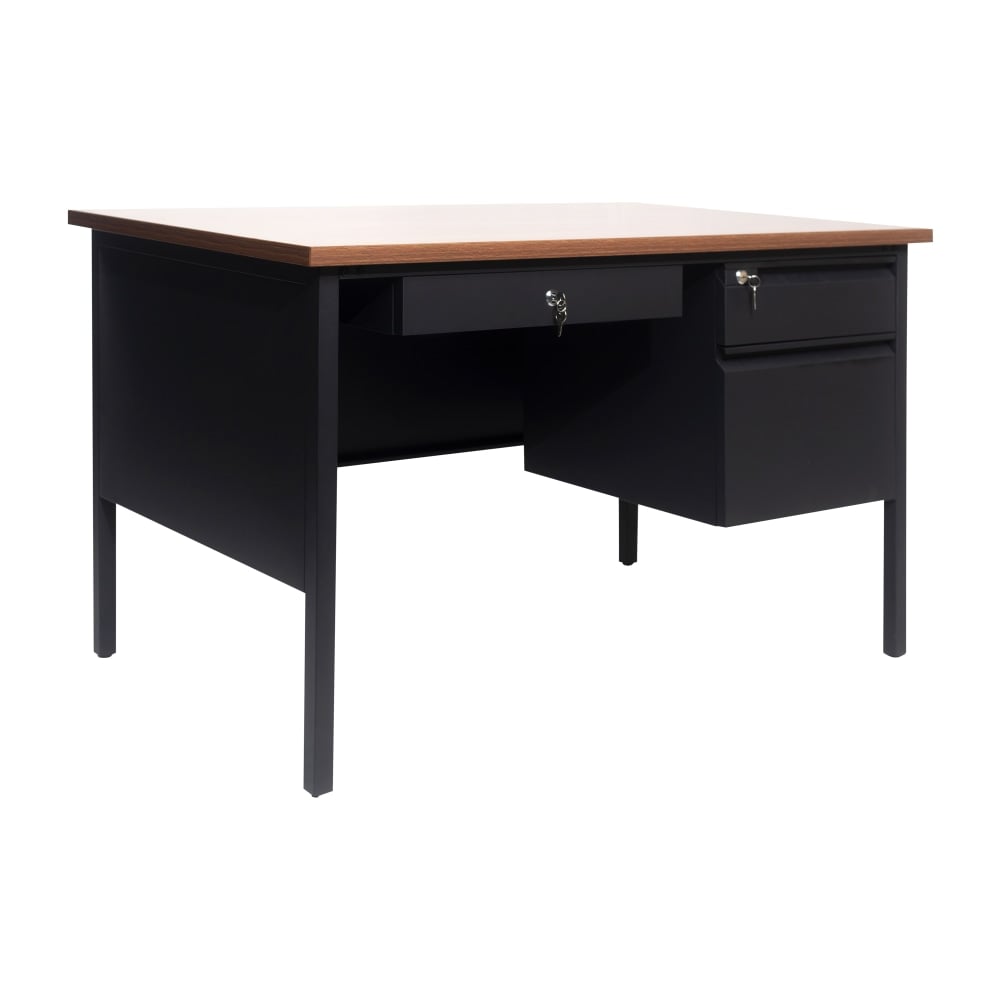 Flash Furniture Cambridge Commercial Grade Single Pedestal 47.75inW x 30inD Desk with Locking Drawers and Metal Frame, Walnut MPN:GCMBLK173WLN