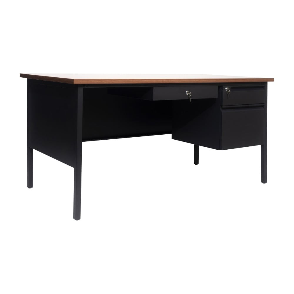 Flash Furniture Cambridge Commercial Grade Single Pedestal 60inW x 30inD Desk with Locking Drawers and Metal Frame, Walnut MPN:GCMBLK175WLN