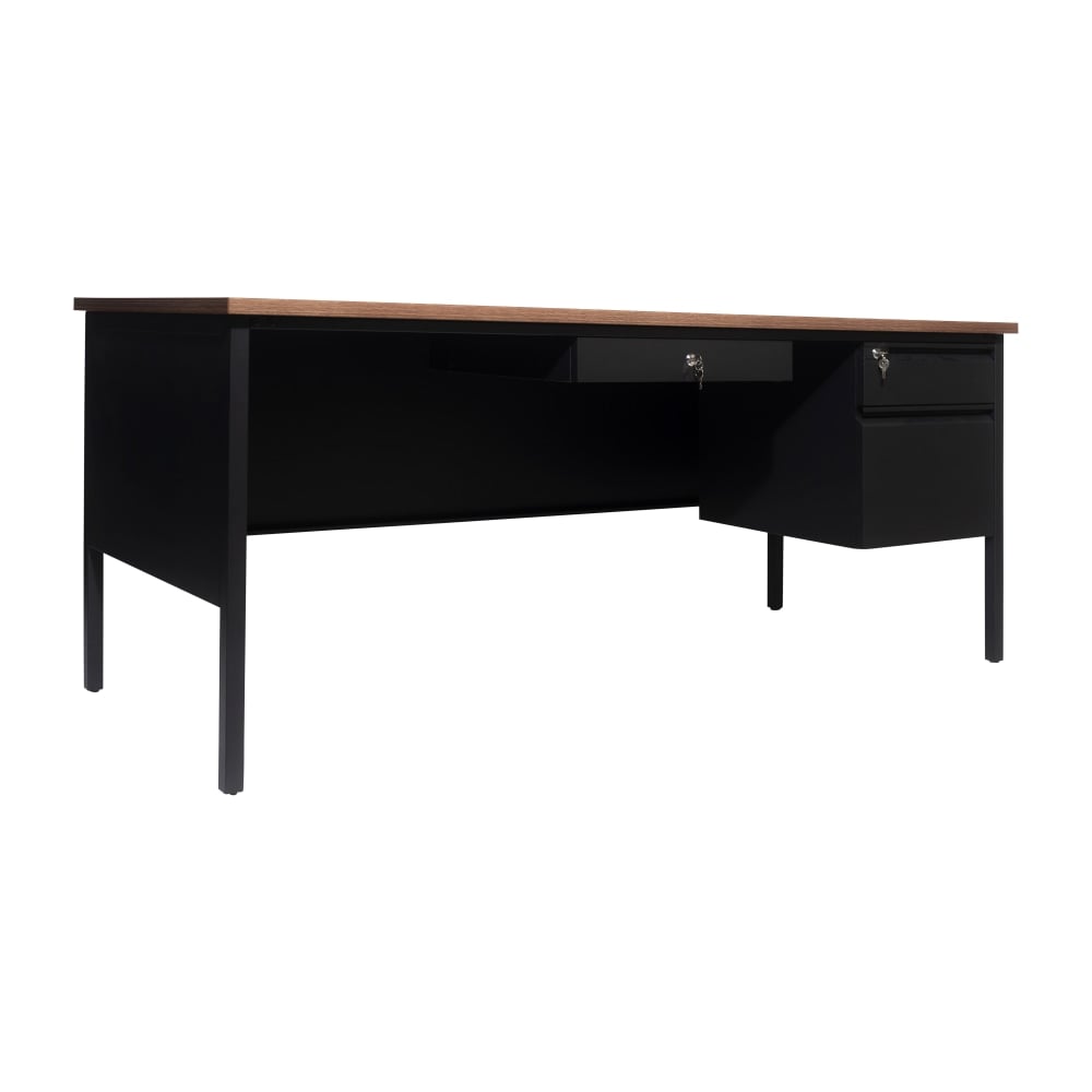 Flash Furniture Cambridge Commercial Grade Single Pedestal 70inW x 30inD Desk with Locking Drawers and Metal Frame, Walnut MPN:GCMBLK177WLN