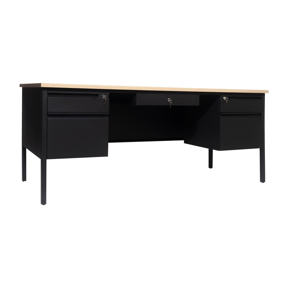 Flash Furniture Cambridge Commercial Grade Double Pedestal 70inW x 30inD Desk with Locking Drawers and Metal Frame, White Oak MPN:GCMBLK180WOK