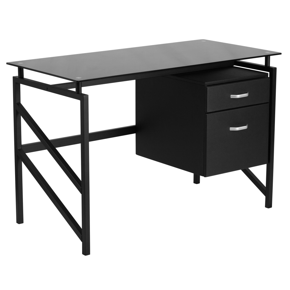 Flash Furniture 46inW Glass Computer Desk With 2- Drawer Pedestal, Black/Clear MPN:NAN-WK-036-GG