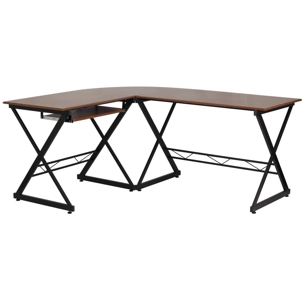 Flash Furniture Teakwood 88inW Contemporary L-Shaped Computer Desk With Pull-Out Keyboard Tray, Walnut MPN:NAN-WK-109-GG