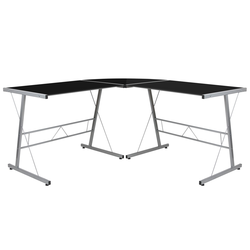 Flash Furniture 84in L-Shaped Corner Computer Desk, Black/Silver MPN:NANCD22181BK