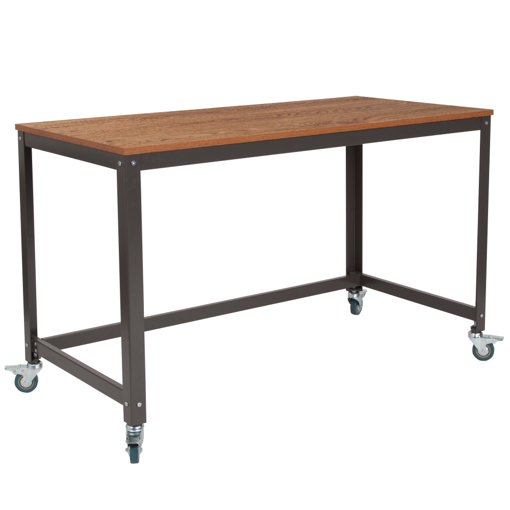 Flash Furniture 47-1/4inW Wheeled Computer Table, Brown Oak/Black MPN:NANJN2522D