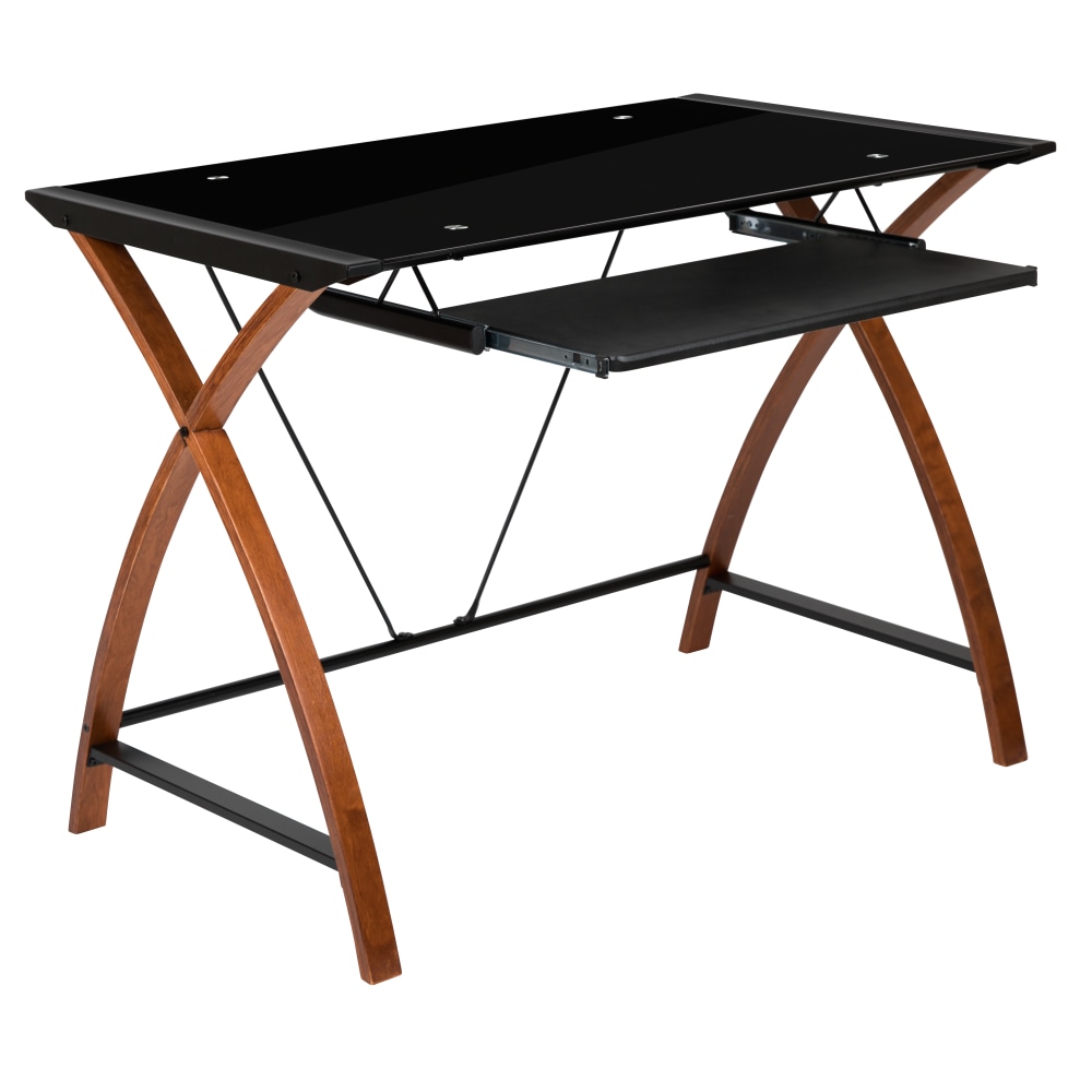 Flash Furniture 36inW Glass Computer Desk With Crisscross Frame, Black MPN:NANJN2824SBK