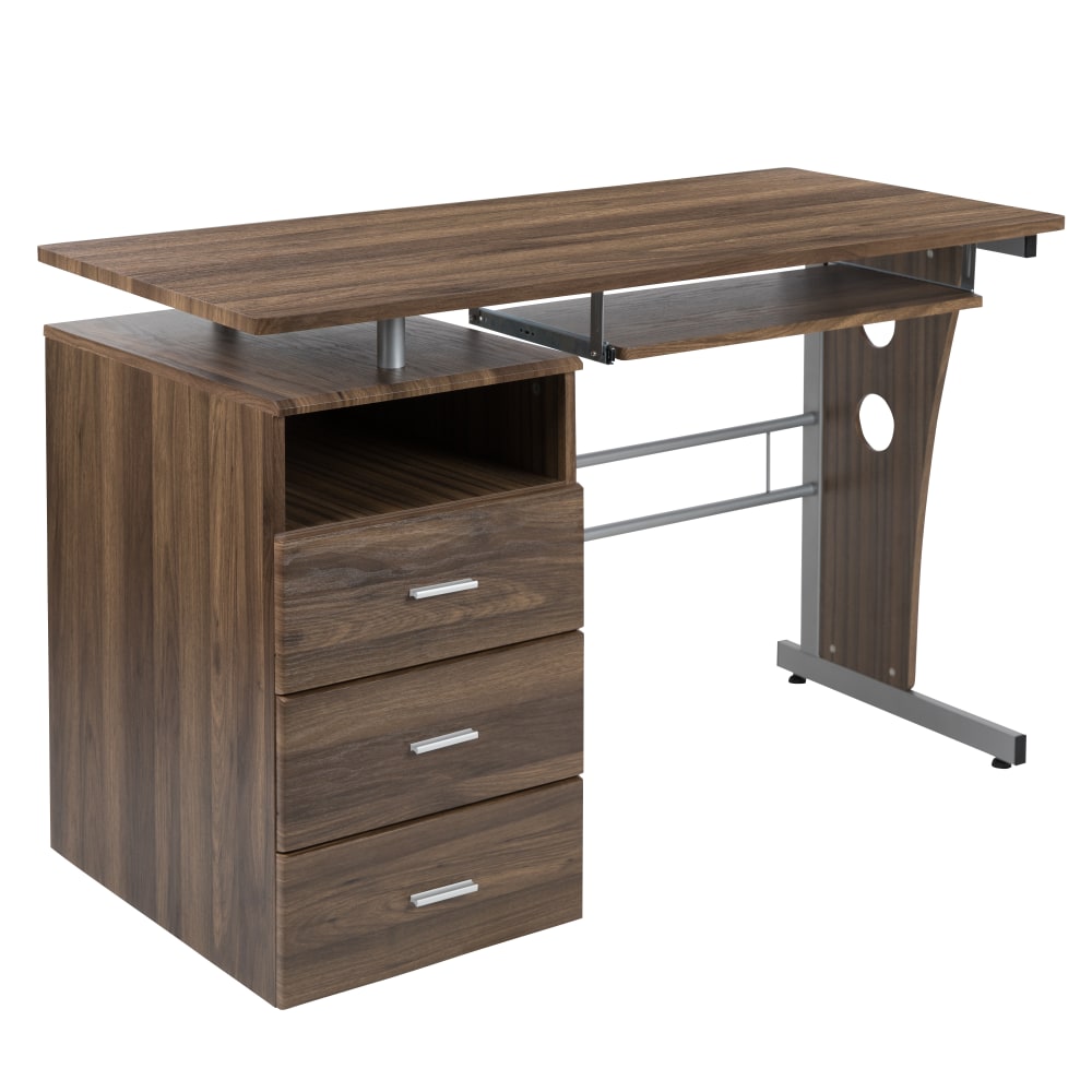 Flash Furniture 48inW Computer Desk With 3-Drawer Single Pedestal, Rustic Walnut MPN:NANWK008RU