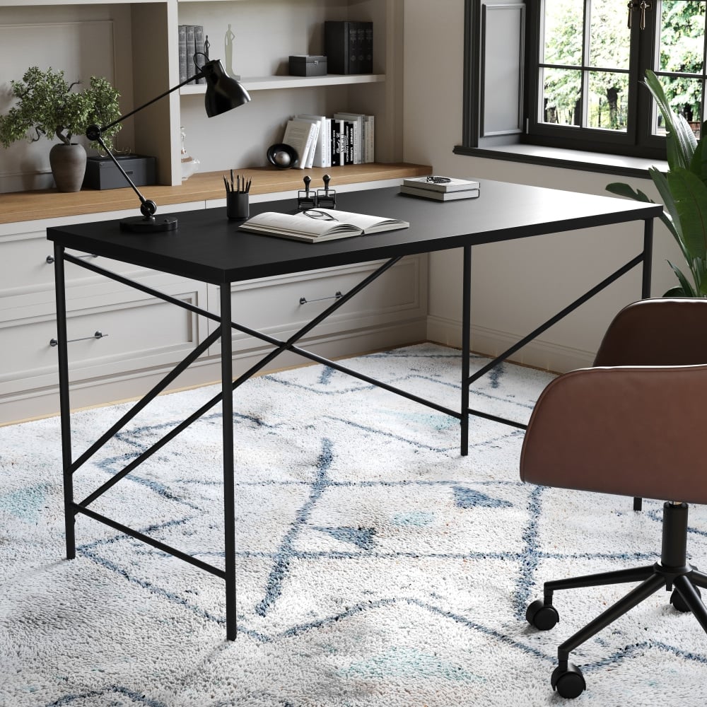Martha Stewart Maddox 47.25inW Home Office Parsons Computer Desk With Metal X-Frame, Black/Oil Rubbed Bronze MPN:XUDK4BK