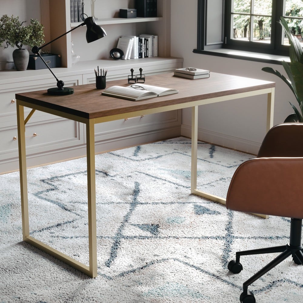Martha Stewart Noah 47.25inW Home Office Parsons Computer Desk With Metal Frame, Walnut/Polished Brass MPN:XUMBLK106BRGLD