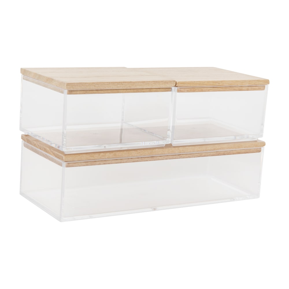 Martha Stewart Brody Plastic Storage Organizer Bins With Lids, 2inH x 3inW x 7-1/2inD, Clear/Light Natural, Set Of 3 Bins, BEPB3316WD3CLNT MPN:BEPB3316WD3CLNT