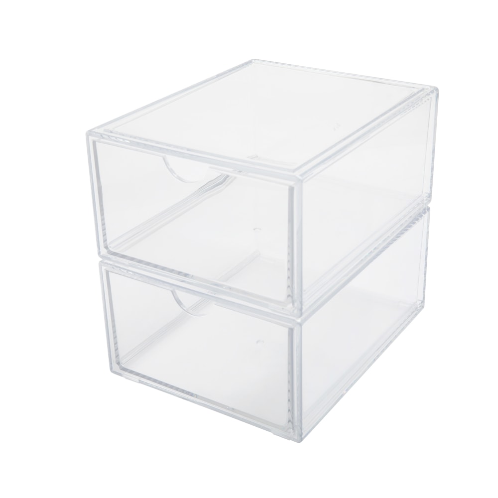 Martha Stewart Brody Plastic Stackable Office Desktop Organizer Boxes With Drawers, 3-1/2inH x 6inW x 7-1/2inD, Clear, Pack Of 2 Boxes MPN:BEPB45122CLR