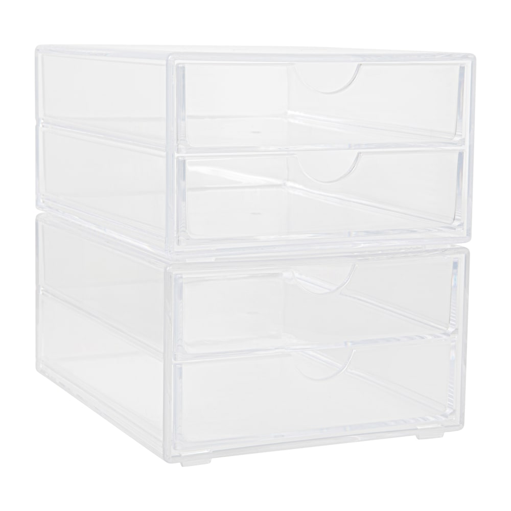 Martha Stewart Brody Plastic Stackable Office Desktop Organizer Boxes With 2 Drawers, 3-1/2inH x 6inW x 7-1/2inD, Clear, Pack Of 2 Boxes MPN:BEPB45132CLR