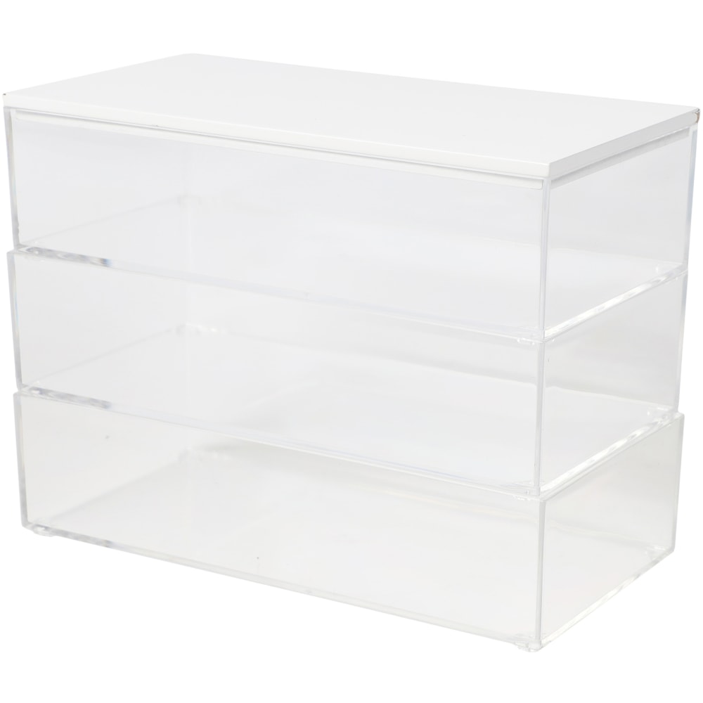Martha Stewart Brody Plastic Storage Organizer Bins With Lids, 2inH x 3inW x 7-1/2inD, Clear/White, Set Of 3 Bins, BEPB45163WDCLWH MPN:BEPB45163WDCLWH