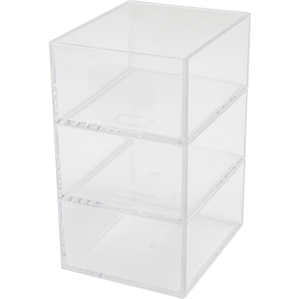 Martha Stewart Brody Stack & Slide Plastic Tray Office Desktop Organizers, 2inH x 3inW x 3-3/4inD, Clear, Pack Of 3 Organizers MPN:BEPB45173CLR