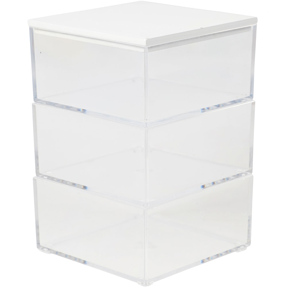 Martha Stewart Brody Plastic Storage Organizer Bins With Lid, 2inH x 3inW x 3-3/4inD, Clear/White, Set Of 3 Bins MPN:BEPB45173WDCLWH