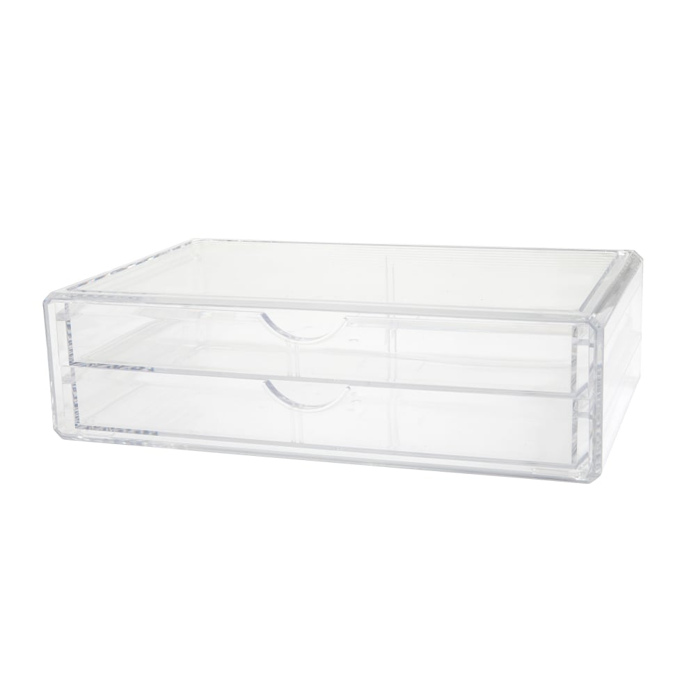 Martha Stewart Brody Plastic Stackable Office Desktop Organizer Box With 2 Drawers, 2inH x 7-3/4inW x 12-3/4inD, Clear MPN:BEPB9393CLR