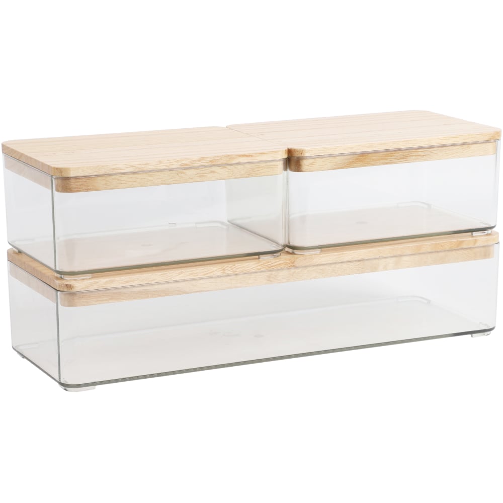 Martha Stewart Grady Stackable Plastic Storage Boxes with Lids, 2-1/2inH x 11inW x 4inD, Clear/Light Natural, Set Of 3 Boxes MPN:GSBA13603WCLNT