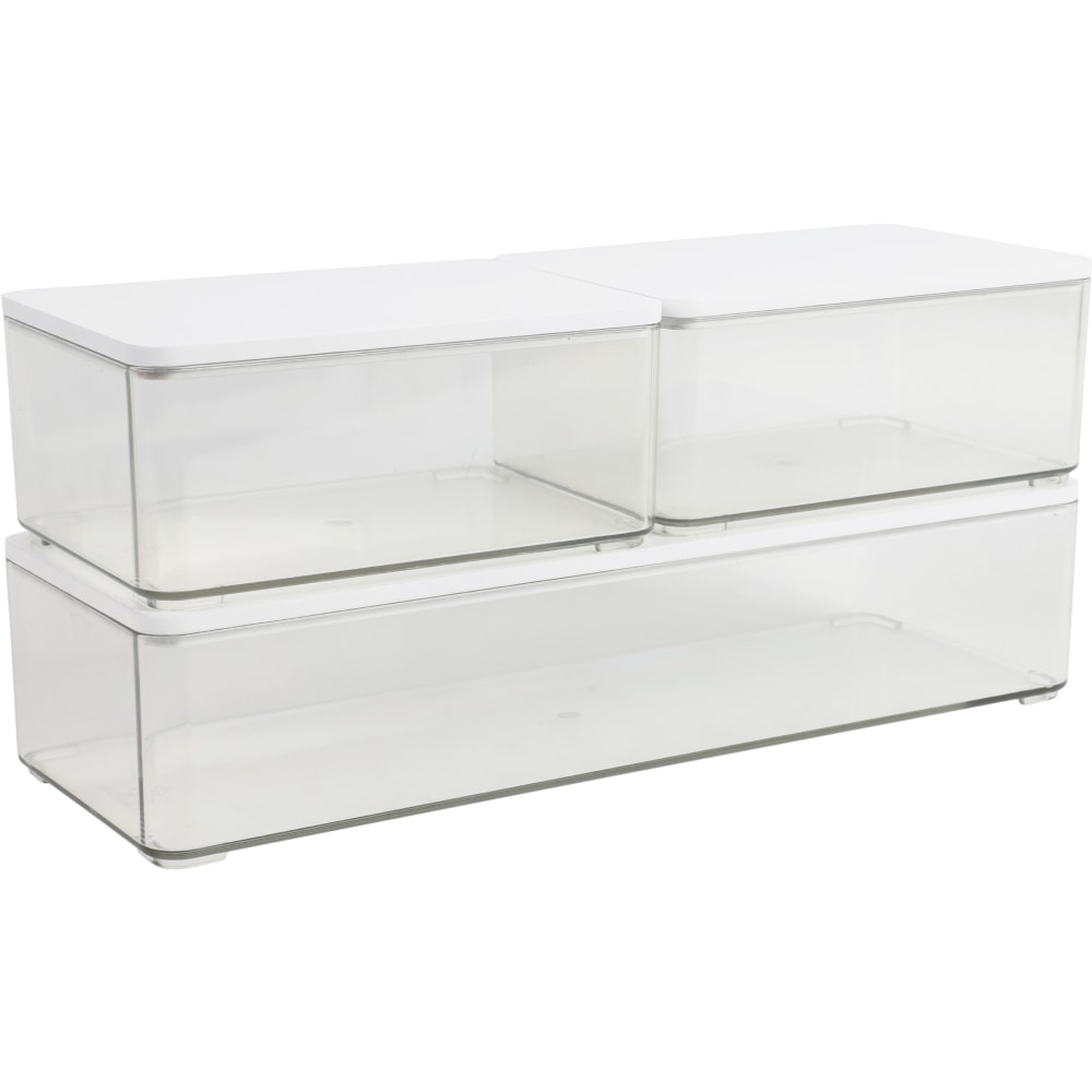 Martha Stewart Grady Stackable Plastic Storage Boxes With Lids, Clear/White, Set Of 3 Boxes MPN:GSBA13603WCLWH