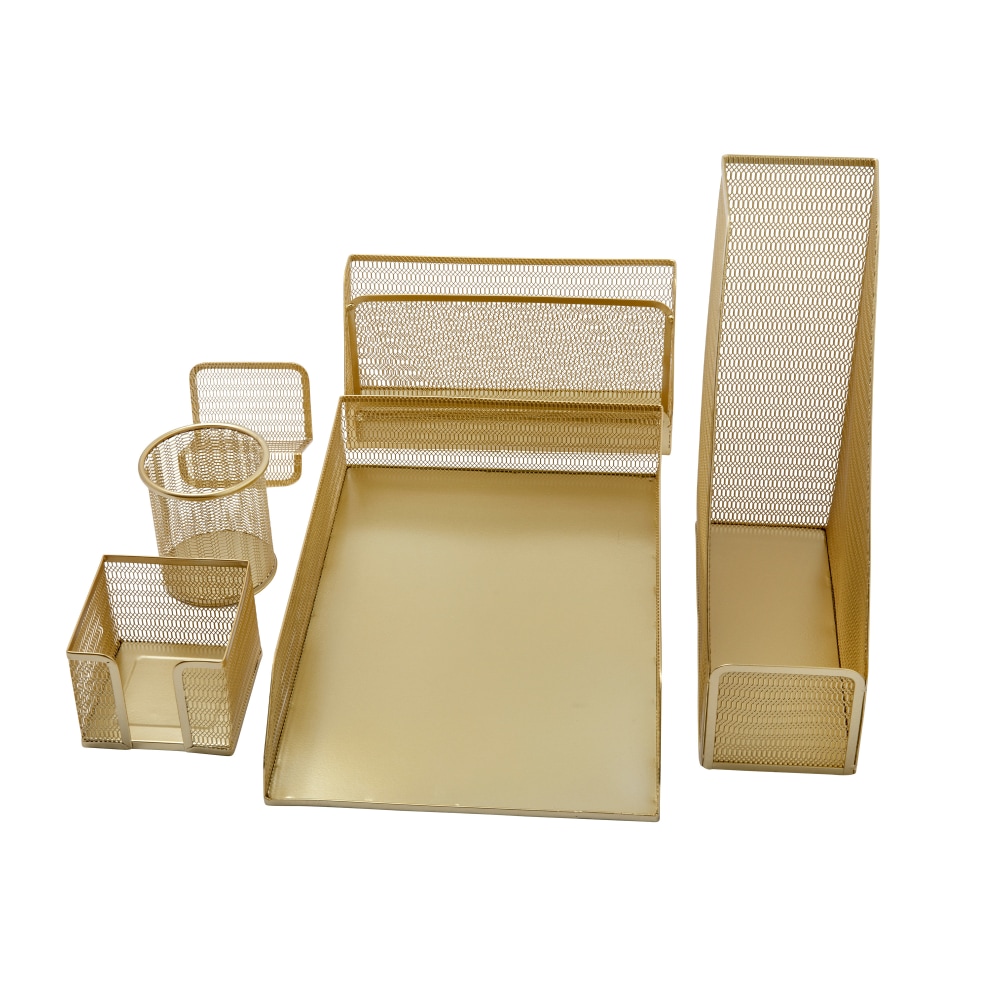 Martha Stewart Ryder Mesh Metal 6-Piece Desktop Organizer Set, Gold MPN:HHOHD146GLD
