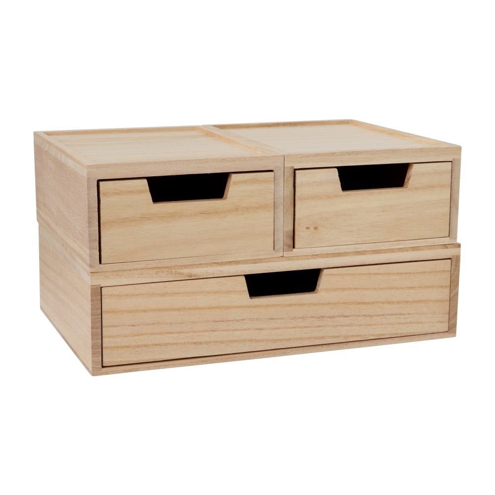 Martha Stewart Weston Stackable Boxes With Drawers, 3inH x 12-1/2inW x 6-3/4inD, Light Natural, Set Of 3 Boxes MPN:LYE1151183NAT