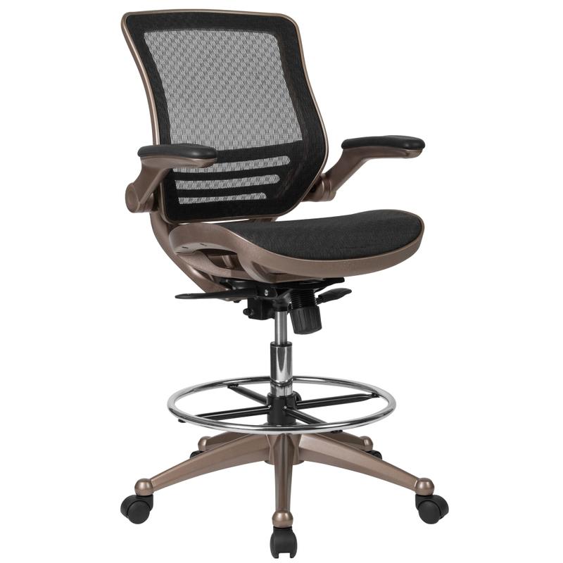 Flash Furniture Mid-Back Transparent Mesh Drafting Chair with Flip-Up Arms, Black/Gold MPN:BLLB8801XD