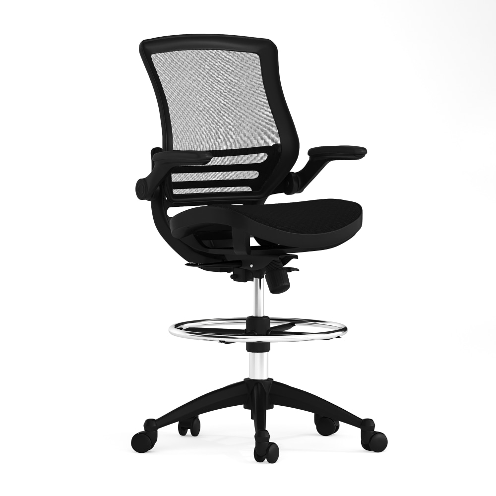 Flash Furniture Mid-Back Transparent Mesh Drafting Chair with Flip-Up Arms, Black MPN:BLLB8801XDBLK