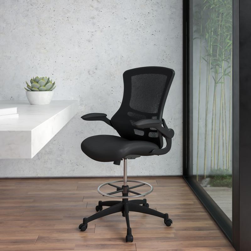 Flash Furniture Mid-Back Mesh Ergonomic Drafting Chair with Adjustable Foot Ring and Flip-Up Arms, Black MPN:BLX5MD