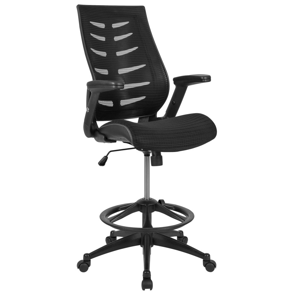Flash Furniture High Back Mesh Spine-Back Ergonomic Drafting Chair with Adjustable Foot Ring and Adjustable Flip-Up Arms, Black MPN:BLZP809DBK