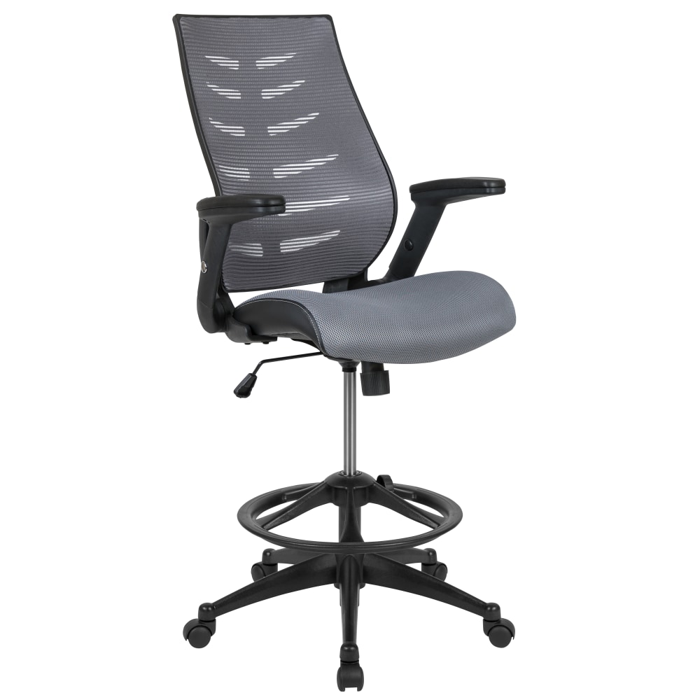 Flash Furniture High Back Mesh Spine-Back Ergonomic Drafting Chair with Adjustable Foot Ring and Adjustable Flip-Up Arms, Dark Gray MPN:BLZP809DDKGY