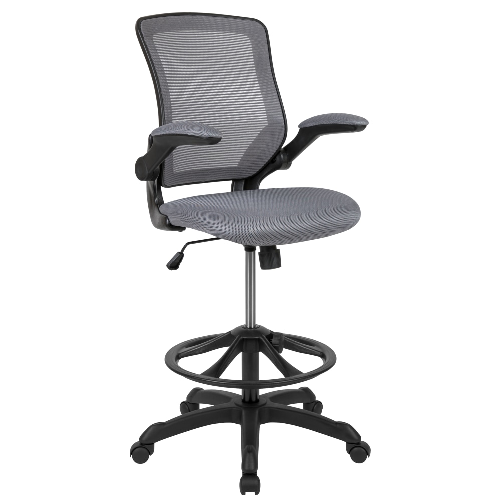 Flash Furniture Mid Back Mesh Ergonomic Drafting Chair with Adjustable Foot Ring and Flip-Up Arms, Dark Gray MPN:BLZP8805DDKGY