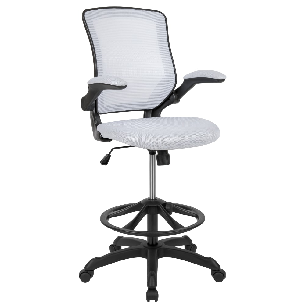 Flash Furniture Mid Back Mesh Ergonomic Drafting Chair with Adjustable Foot Ring and Flip-Up Arms, White MPN:BLZP8805DWH