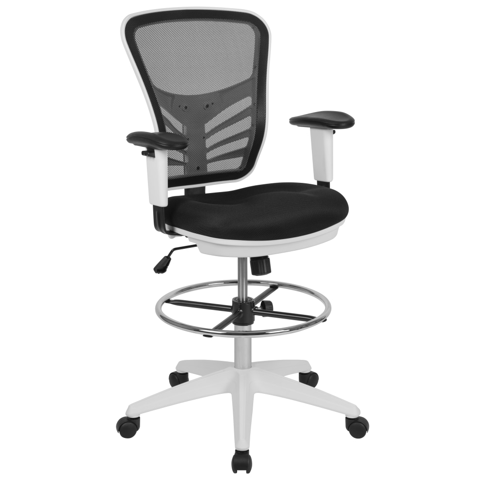 Flash Furniture Mid-Back Mesh Ergonomic Drafting Chair with Adjustable Chrome Foot Ring, Adjustable Arms, Black/White MPN:HL00011CWHITE