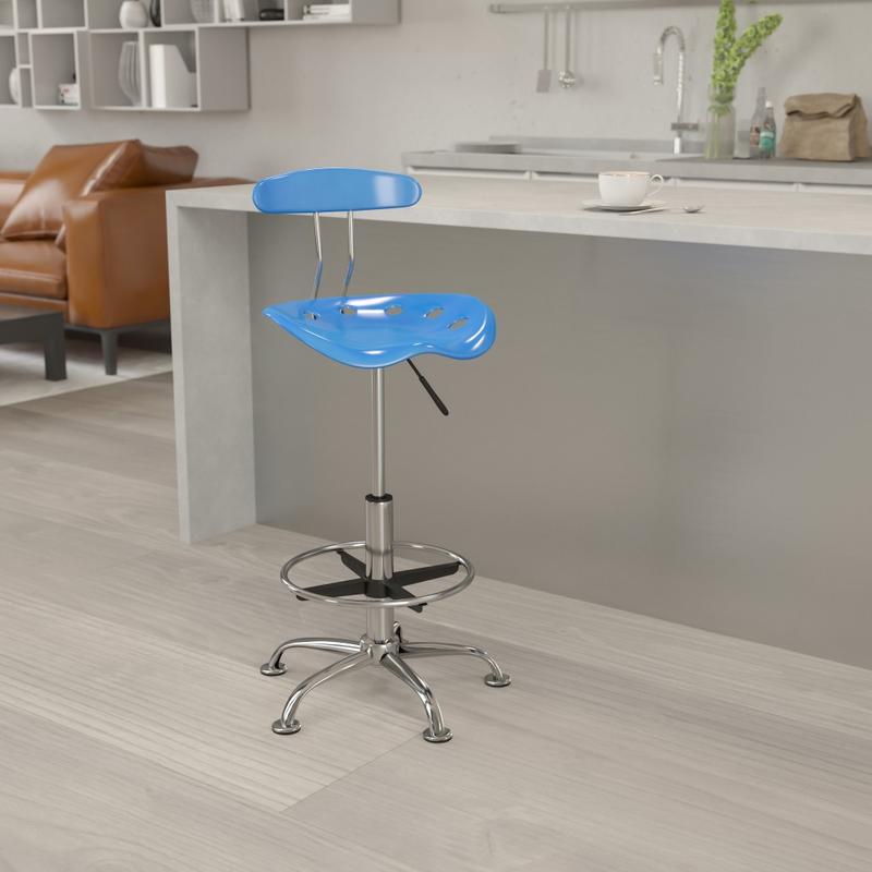 Flash Furniture Vibrant Chrome Drafting Stool with Tractor Seat, Bright Blue/Chrome MPN:LF-215-BRIGHTBLUE-GG