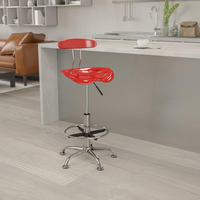 Flash Furniture Vibrant Chrome Drafting Stool with Tractor Seat, Wine Red/Chrome MPN:LF-215-WINERED-GG
