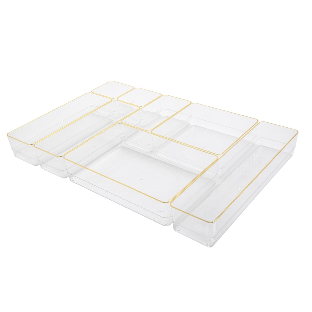 Martha Stewart Kerry Plastic Stackable Office Desk Drawer 8-Piece Organizer Set, Clear/Gold Trim MPN:BEPB3371G8CGD