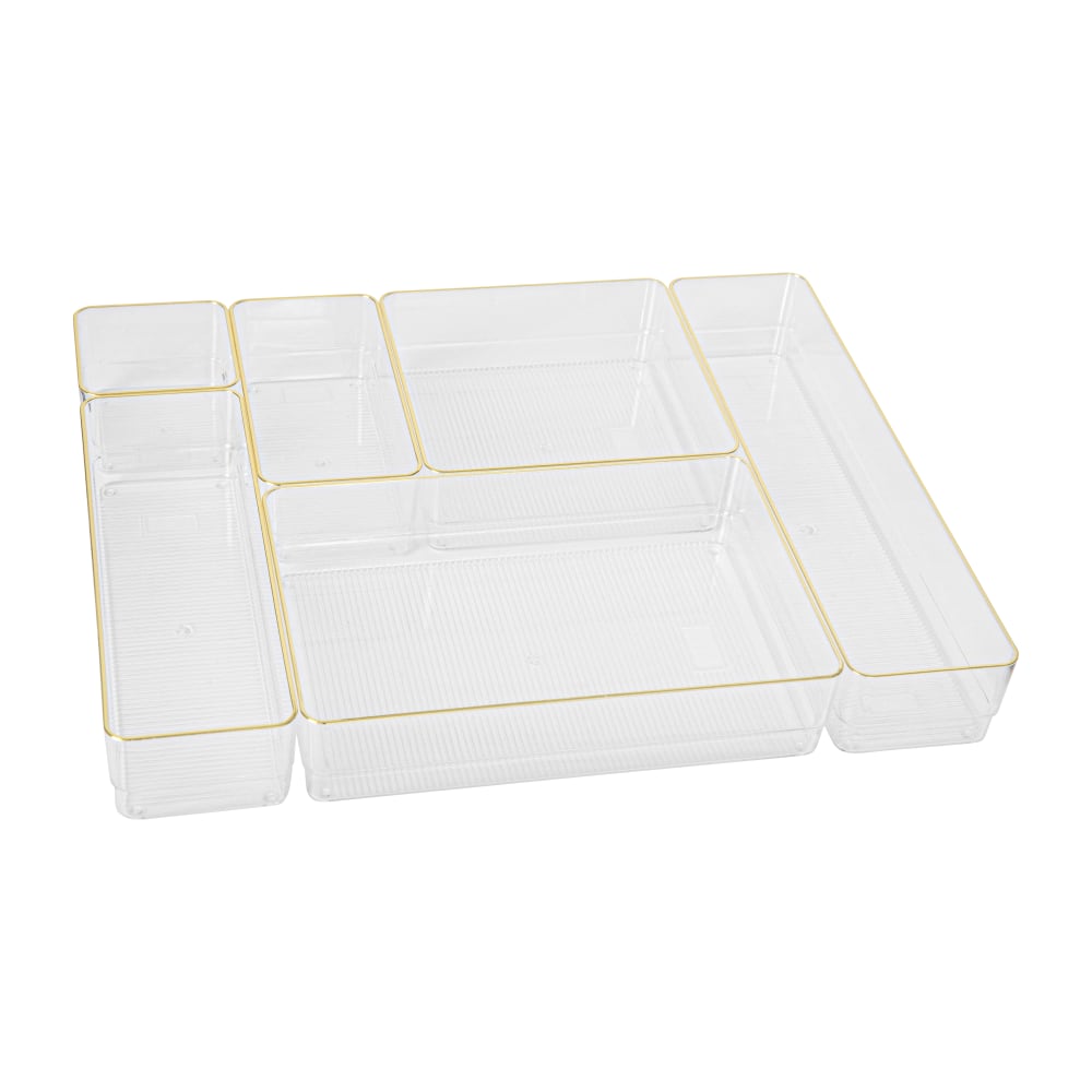 Martha Stewart Kerry Plastic Stackable Office Desk Drawer 6-Piece Organizer Set, Clear/Gold Trim MPN:BEPB3685G6CGD