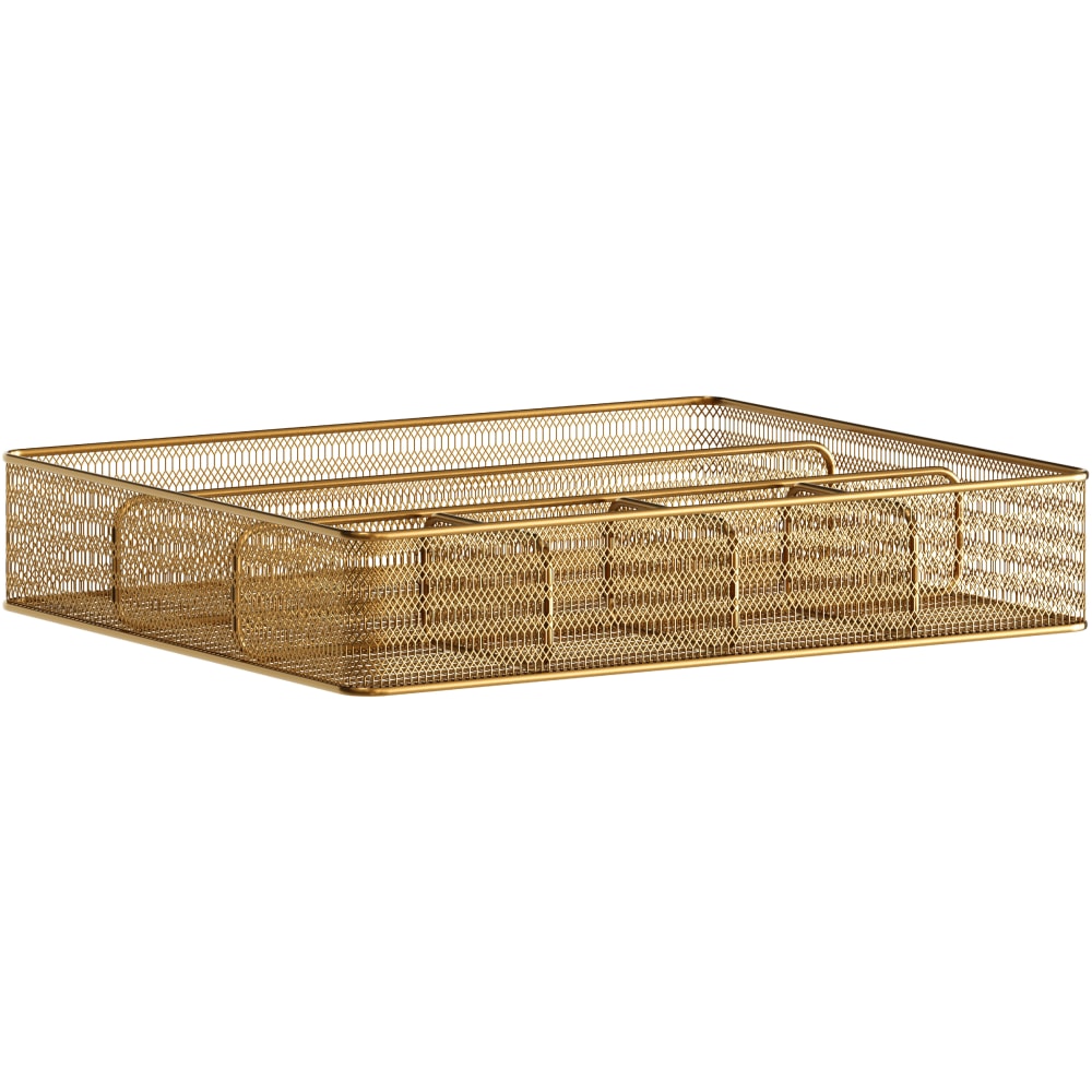 Martha Stewart Ryder Mesh Metal 6-Compartment Larger Desk Drawer Organizer, 2-1/4inH x 14-3/4inW x 12-1/4inD, Gold MPN:HHOHD17GLD