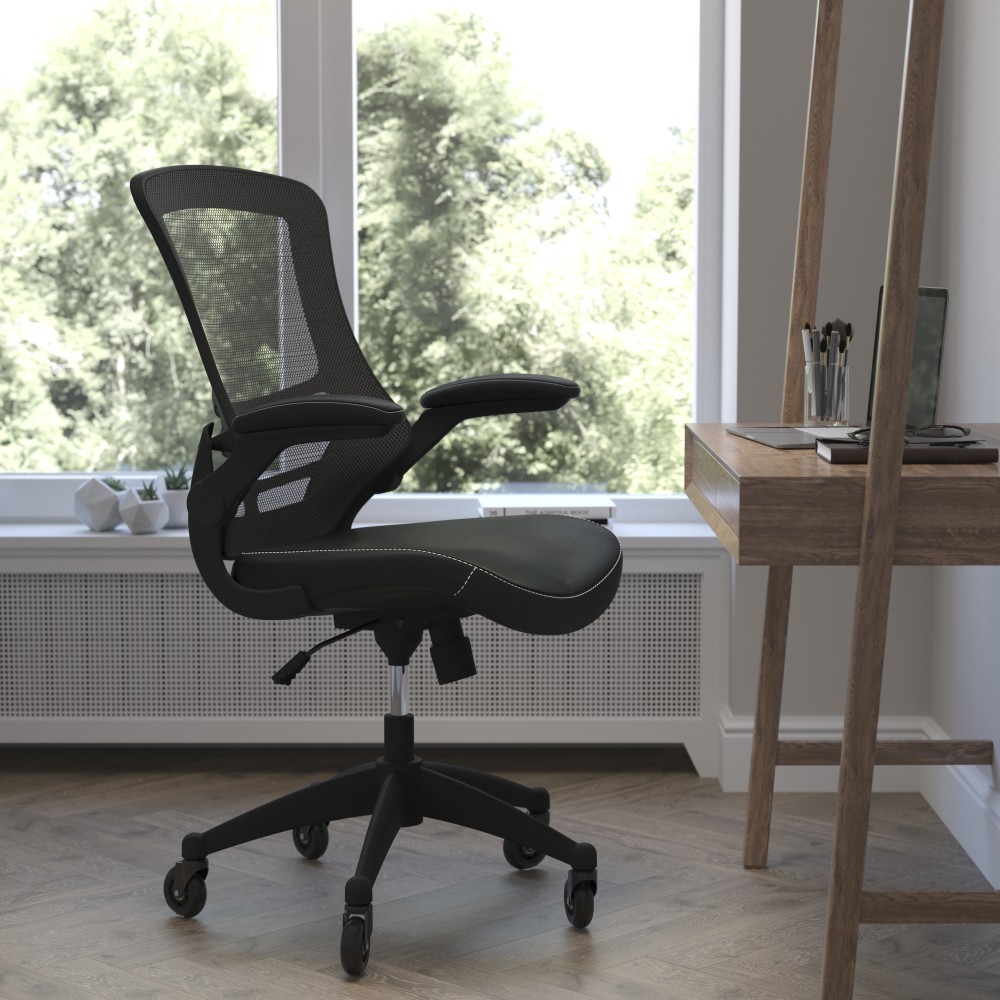 Flash Furniture Kelista Ergonomic Mesh/Leathersoft Mid-Back Swivel Task Chair, Black MPN:BLX5MLEARLB