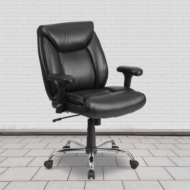 Flash Furniture Hercules Big & Tall Ergonomic LeatherSoft Faux Leather Mid-Back Swivel Task Chair With Adjustable Arms, Black MPN:GO-2073-LEA-GG