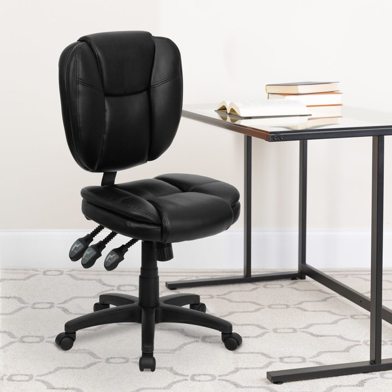 Flash Furniture LeatherSoft Faux Leather Mid-Back Multifunction Ergonomic Swivel Task Chair, Black MPN:GO-930F-BK-LEA-GG