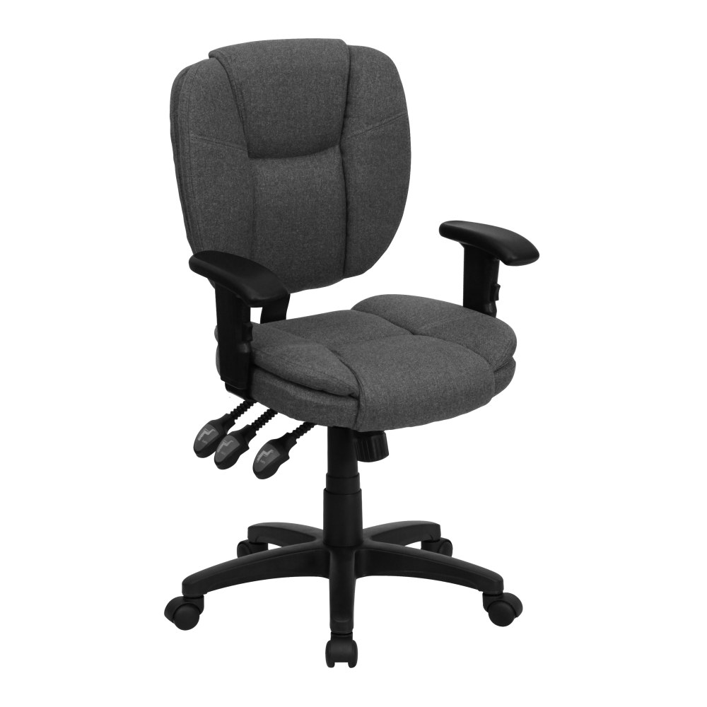 Flash Furniture Fabric Mid-Back Multifunction Ergonomic Swivel Task Chair With Adjustable Arms, Gray/Black MPN:GO-930F-GY-ARMS-GG